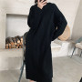 Plus Size Dress Cap Korean Fashion Knitted Long Sleeve Black Robe Winter Women New In Vintage on Sales with Free Shipping