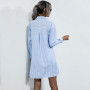 Women's Long-Sleeved Shirt Dress Blue Neckline Drawstring OL Short Dress 2021 Fall New Boyfriend Style Loose Shirt Female Blouse