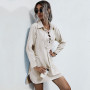 Women's Long-Sleeved Shirt Dress Blue Neckline Drawstring OL Short Dress 2021 Fall New Boyfriend Style Loose Shirt Female Blouse