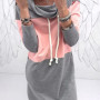 Fashion Women Autumn Color Blocks Drawstring Hooded Dress Pocket lady Long Sweatshirt 2020
