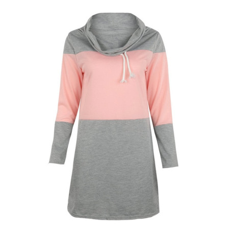 Fashion Women Autumn Color Blocks Drawstring Hooded Dress Pocket lady Long Sweatshirt 2020