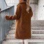 Autumn Winter Women Trench Coat Plush Thicken Overcoat Woolen Flannel Long Jacket Outwear