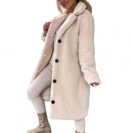 Autumn Winter Women Trench Coat Plush Thicken Overcoat Woolen Flannel Long Jacket Outwear