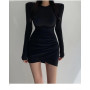 Temperament slim-fit all-in-one long-sleeved women's dress female breast display sexy bag hip inside a bottoming skirt winter