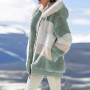 winter women's jacket fashion casual stitching plaid ladies hooded zipper coat cashmere women coat