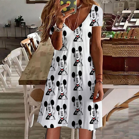 Summer New Original Design Mickey Cute Sexy Mini Dress V-neck Micro-stretch Fashion Comfortable Trendy High Street Mini Dress