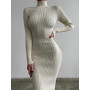 Fashion High-neck Bodycon White Knitted Midi Dresses Women 2022 Autumn Winter Sexy Solid Color High Street Woolen Warm Dress