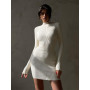Fashion High-neck Bodycon White Knitted Midi Dresses Women 2022 Autumn Winter Sexy Solid Color High Street Woolen Warm Dress