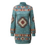 Women Ethnic Mini Dress Vintage Aztec Print Slim Fit Shirt Dress Autumn Winter Long Sleeve Pack Hip Pullover Tight Dress Party