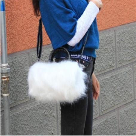 Lady Girl Pretty Cute Faux Rabbit Fur Handbag Shoulder Messenger Bag Tote Fashion Women Long Fur Grass Handbag Bolsa Feminina