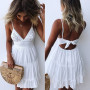 Women Lace Slip Sundress Summer Sexy Backless Sleeveless Strap Lace Up Pleated Mini Party Dress YLX8956