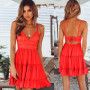 Women Lace Slip Sundress Summer Sexy Backless Sleeveless Strap Lace Up Pleated Mini Party Dress YLX8956