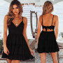 Women Lace Slip Sundress Summer Sexy Backless Sleeveless Strap Lace Up Pleated Mini Party Dress YLX8956