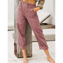 Cotton Linen Calf Pants Summer High Waist Button Pocket Harem Pants Women Loose Trousers YLXY682