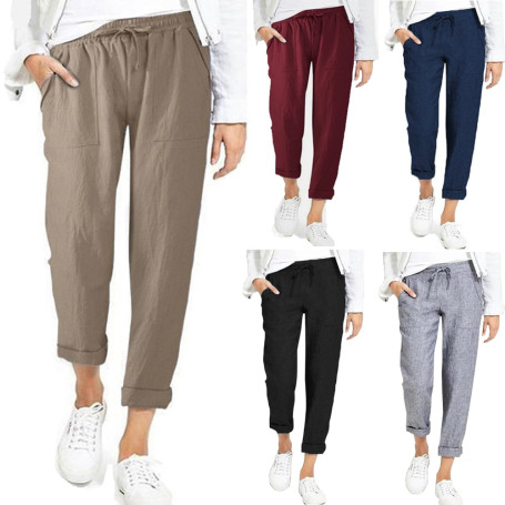 Casual Pants Summer High Elastic Drawstring Wide Leg Solid Toursers SLFKJ-1277
