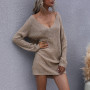 2021 Newly Low-Cut V-Neck Sexy Sweater Long Sleeve Knitwear Pullovers Loose Female Bottoming Off-The-Shoulder Dress Jumper Tops