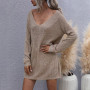 2021 Newly Low-Cut V-Neck Sexy Sweater Long Sleeve Knitwear Pullovers Loose Female Bottoming Off-The-Shoulder Dress Jumper Tops