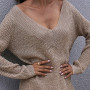 2021 Newly Low-Cut V-Neck Sexy Sweater Long Sleeve Knitwear Pullovers Loose Female Bottoming Off-The-Shoulder Dress Jumper Tops