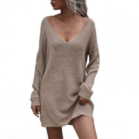 2021 Newly Low-Cut V-Neck Sexy Sweater Long Sleeve Knitwear Pullovers Loose Female Bottoming Off-The-Shoulder Dress Jumper Tops