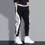 New Men Pants For Joggers Color Block Elastic Waist Thicken Plush Lining Autumn Winter Windproof Ankle Tied Sweatpants for Sport
