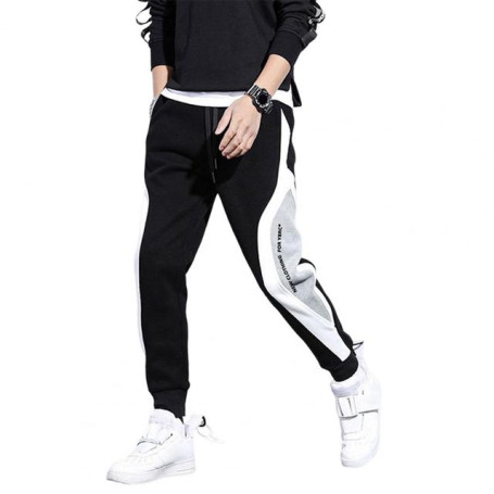 New Men Pants For Joggers Color Block Elastic Waist Thicken Plush Lining Autumn Winter Windproof Ankle Tied Sweatpants for Sport