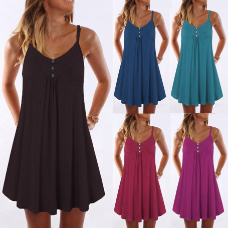 Women Summer Dress Buttons summer style solid color v neck sleeveless Condole Belt mini Dresses Casual Vestidos ZCQZBK19