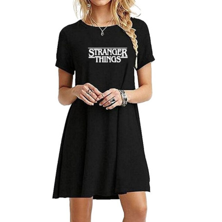 New Trending Stranger Things Printed Mini Sexy Dresses Women T-Shirt Dress Summer O Neck Tee Short Sleeve Top Sport Tennis Skirt