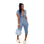 Women's Fashion Casual Short Sleeve Solid Regular Calf-length Jumpsuits with Pockets