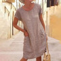 Plus Size 5XL Women Dress Casual Solid Color Short Sleeve O Neck Pockets Loose Cotton Linen Dress Female Summer robe