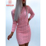 Elegant Solid Color Knitted Mini Dress for Women Hollow Out Design O-Neck Long Sleeve Mid Waist Slim Pullovers Pencil Dress