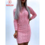 Elegant Solid Color Knitted Mini Dress for Women Hollow Out Design O-Neck Long Sleeve Mid Waist Slim Pullovers Pencil Dress