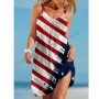 Summer Dress Sleeveless Boho Beach Dresses Party Evening Loose USA Flag Dress Women Fashion Holiday Strap Sundress American Flag