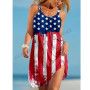 Summer Dress Sleeveless Boho Beach Dresses Party Evening Loose USA Flag Dress Women Fashion Holiday Strap Sundress American Flag