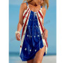 Summer Dress Sleeveless Boho Beach Dresses Party Evening Loose USA Flag Dress Women Fashion Holiday Strap Sundress American Flag