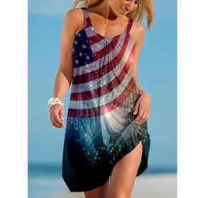 Summer Dress Sleeveless Boho Beach Dresses Party Evening Loose USA Flag Dress Women Fashion Holiday Strap Sundress American Flag Summer Dress Sleeveless Boho Beach Dresses Party Evening Loose USA Flag Dress Women Fashion Holiday Strap Sundress American Flag