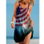 Summer Dress Sleeveless Boho Beach Dresses Party Evening Loose USA Flag Dress Women Fashion Holiday Strap Sundress American Flag