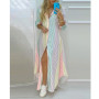 Elegant Women Lapel Robe Autumn Sundress 2021 New Hot Casual Long Sleeve Maxi Vestidos Female Striped Shirt Dress Plus Size Robe