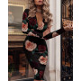 Autumn Winter Sexy Long Sleeve V-Neck Houndstooth Print Dress Women2021Harajuku Plus Size Vestido Midi Bodycon Dresses For Women