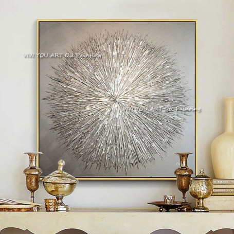 100% Handmade Abstract Texture art Silver Circles Pattern Canvas Painting Modern Posters Wall Art Pictures For Home Room Decor
