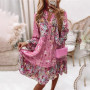 Spring Ruffle Women Party Dress Loose V Neck Beach Pullover Dress 2022 Casual Elegant Retro Floral Print Flare Sleeve Mini Dress