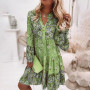 Spring Ruffle Women Party Dress Loose V Neck Beach Pullover Dress 2022 Casual Elegant Retro Floral Print Flare Sleeve Mini Dress