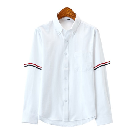 Men's clothing Casual Solid Oxford Dress  White Shirt Single Patch Pocket Long Sleeve Regular-fit Button-down Thick Shirts