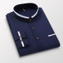Men's clothing Long Sleeve Regular-fit Button-down Thick Shirts Casual Solid Oxford Dress  White Shirt Single Patch Pocket Stand