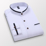 Men's clothing Long Sleeve Regular-fit Button-down Thick Shirts Casual Solid Oxford Dress  White Shirt Single Patch Pocket Stand