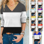 Winter Blouse Striped Solid Color Pattern Women's V-neck Long Sleeve Casual Dress T-shirt XS-8XL