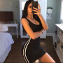 Women Spring Summer Short Sleeve Bodycon stripe Soild Color Black Slim Package Hip Mini Dress Female Clothing Streetwear