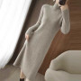 Fall Winter Fashion Elegant Half Collar Slim Long Sleeve Basic Rib Knitted Sweater Dress for Women Casual Solid Dresses Vestidos
