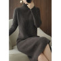 Fall Winter Fashion Elegant Half Collar Slim Long Sleeve Basic Rib Knitted Sweater Dress for Women Casual Solid Dresses Vestidos