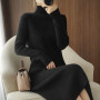 Fall Winter Fashion Elegant Half Collar Slim Long Sleeve Basic Rib Knitted Sweater Dress for Women Casual Solid Dresses Vestidos