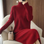 Fall Winter Fashion Elegant Half Collar Slim Long Sleeve Basic Rib Knitted Sweater Dress for Women Casual Solid Dresses Vestidos
